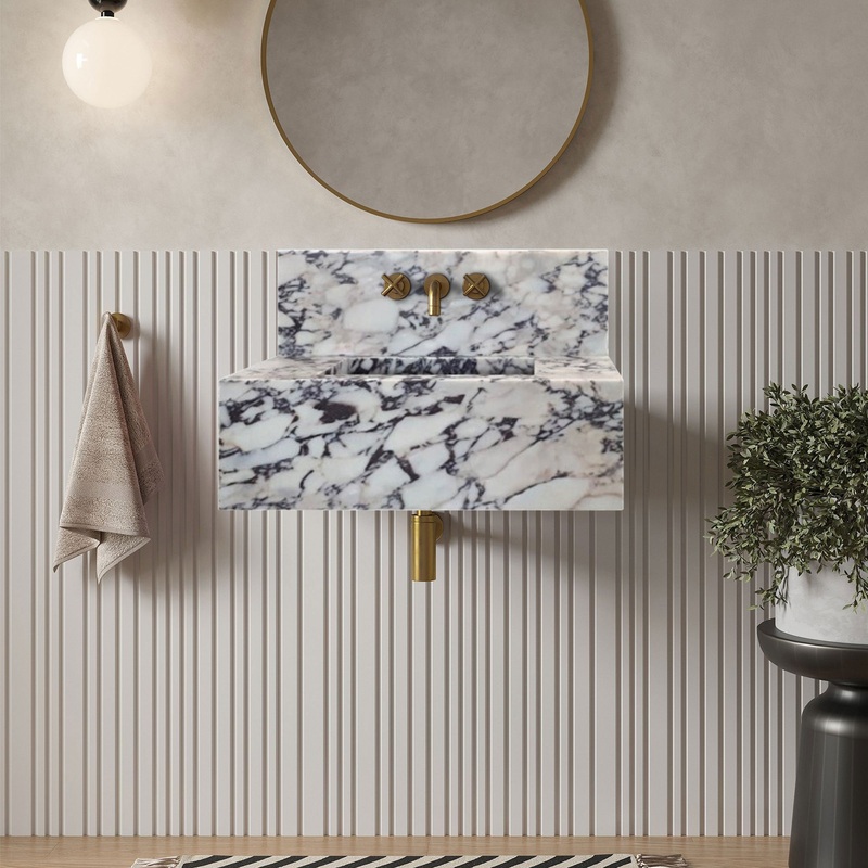 Calacatta Viola Marble Rectangular Wall-mount Bathroom Sink with 10 Backsplash (W)16 (L)32 (H)10