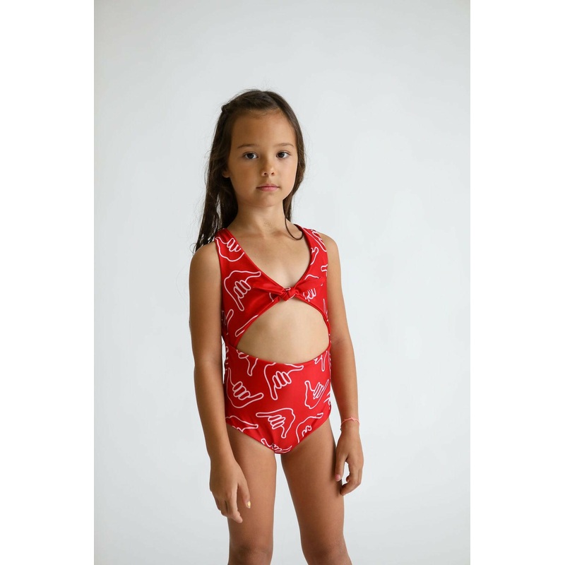 Girl’s Cutout One Piece in Red Shaka