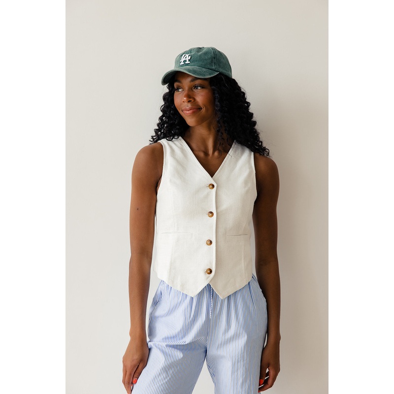 Mathilde Linen Vest|Ivory|DarkSeaGreen|S|M|L|XL