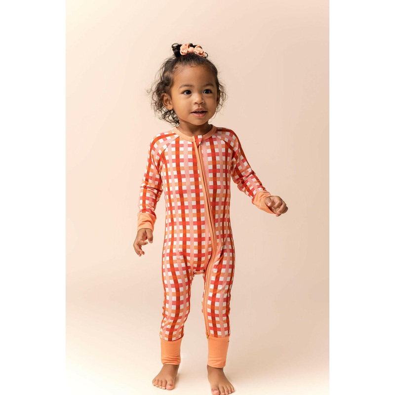 Peachy Plaid Zipper Romper|0-3m|3-6m|6-9m|9-12m|12-18m|18-24m|2T