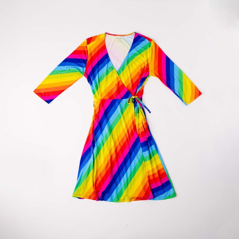 Rainbow Stripe Women’s Half Sleeve Lounge Wrap Dress