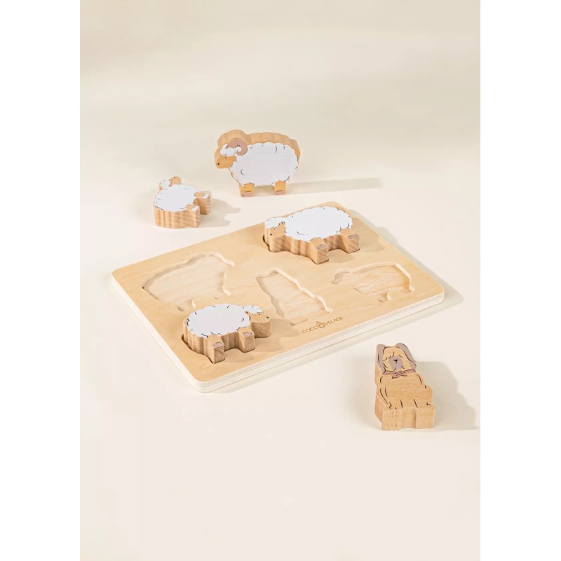 Set of 5 Shepherd Animals on Wooden Plate