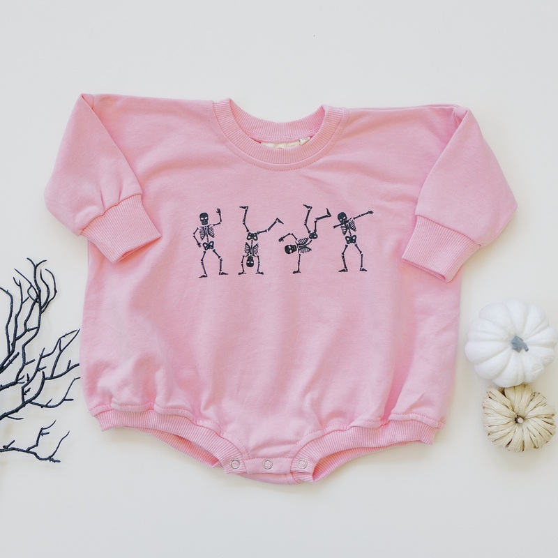 Dancing Skeletons Sweatshirt Romper – Pink