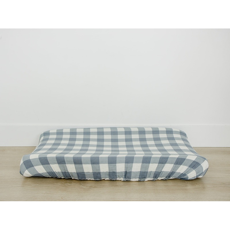 Dusty Blue Gingham Muslin Changing Pad Cover
