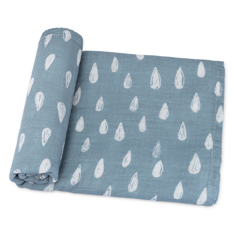 Muslin Swaddle Blanket, 1 Pack by Comfy Cubs – Blue Raindrops