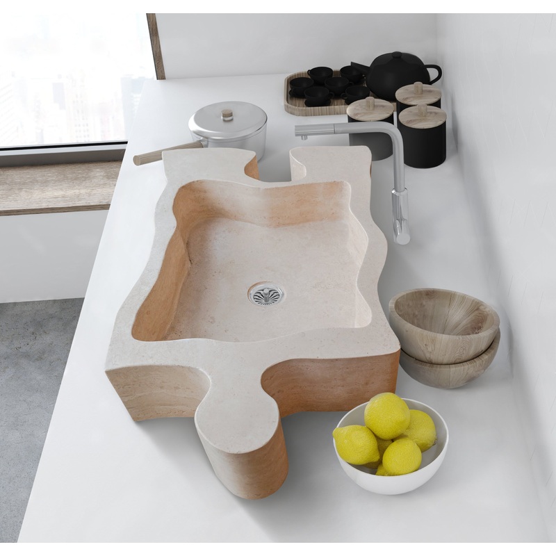 Natural Stone Beige Travertine Above Vanity Puzzle Shape Bathroom Sink