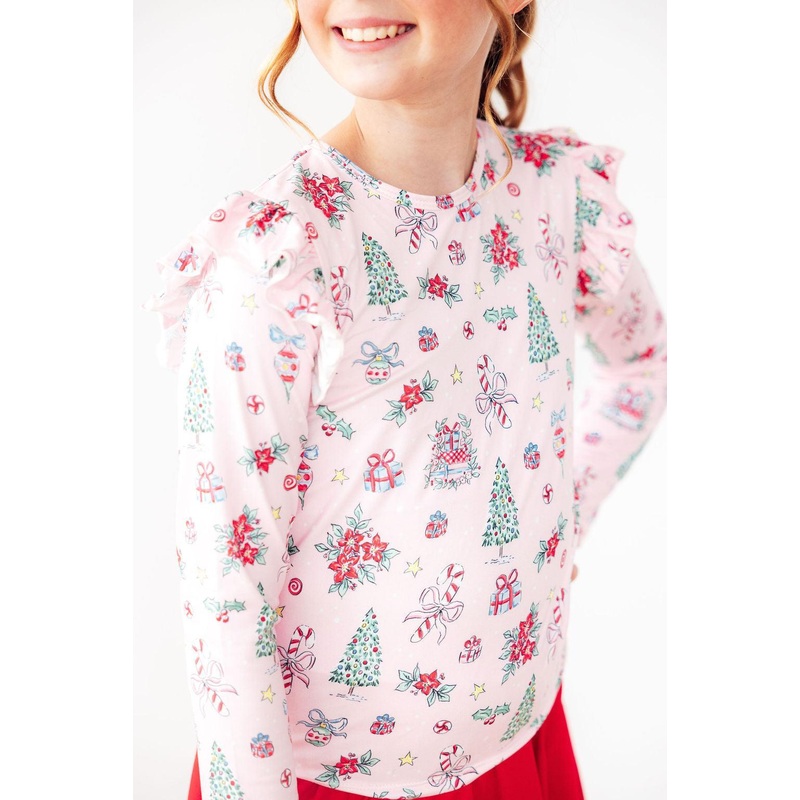 Pink Christmas L/S Ruffle Tee|6-12M|12-24M|2T|3T|4T|5/6|7/8|9/10