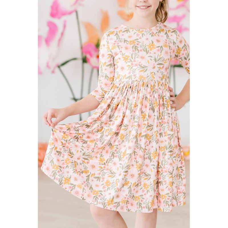 Pretty Peachy 3/4 Sleeve Pocket Twirl Dress