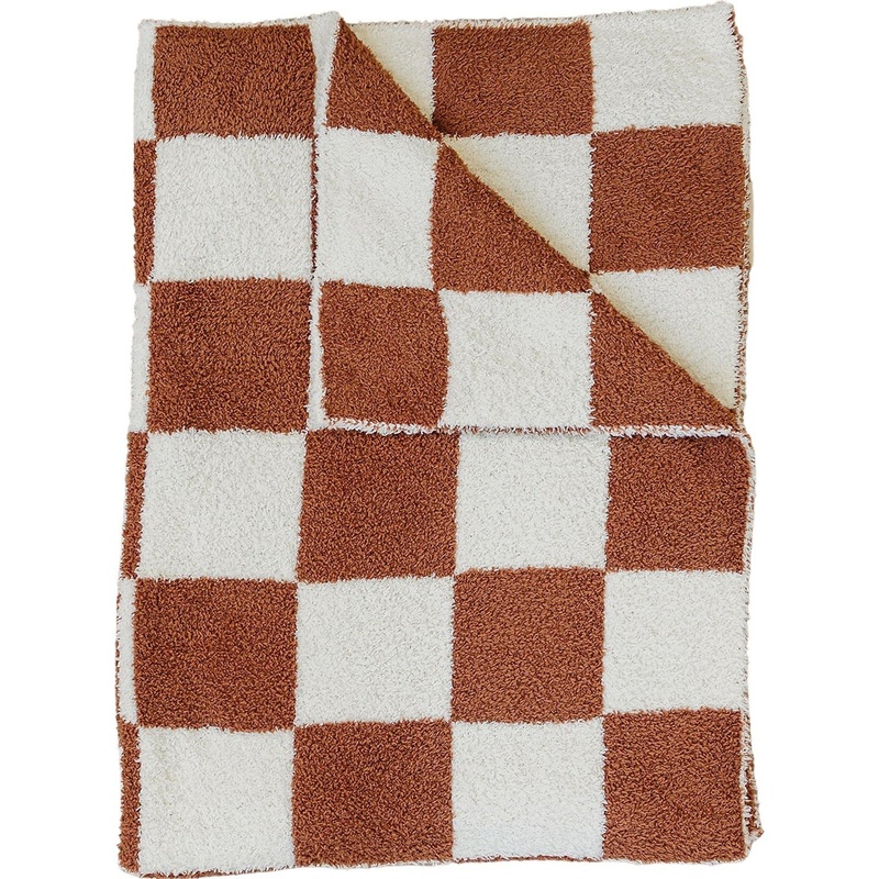 Rust Checkered Plush Blanket|Lovey 15X20|Baby Blanket 30X40|Child/Adult 45X60