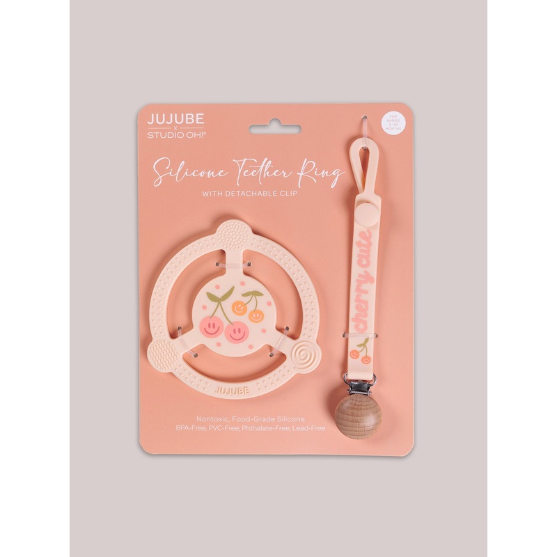 Silicone Teether Ring & Detachable Clip – Cherry Cute by Doodle By Meg