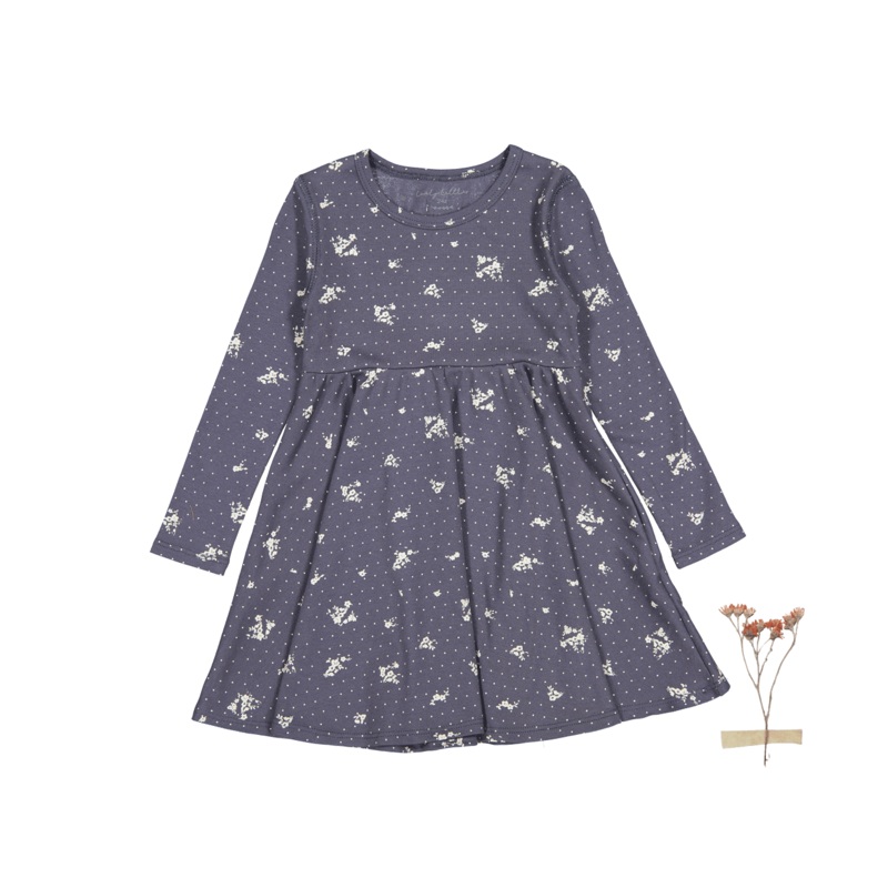 The Printed Long Sleeve Dress – Steel Floral