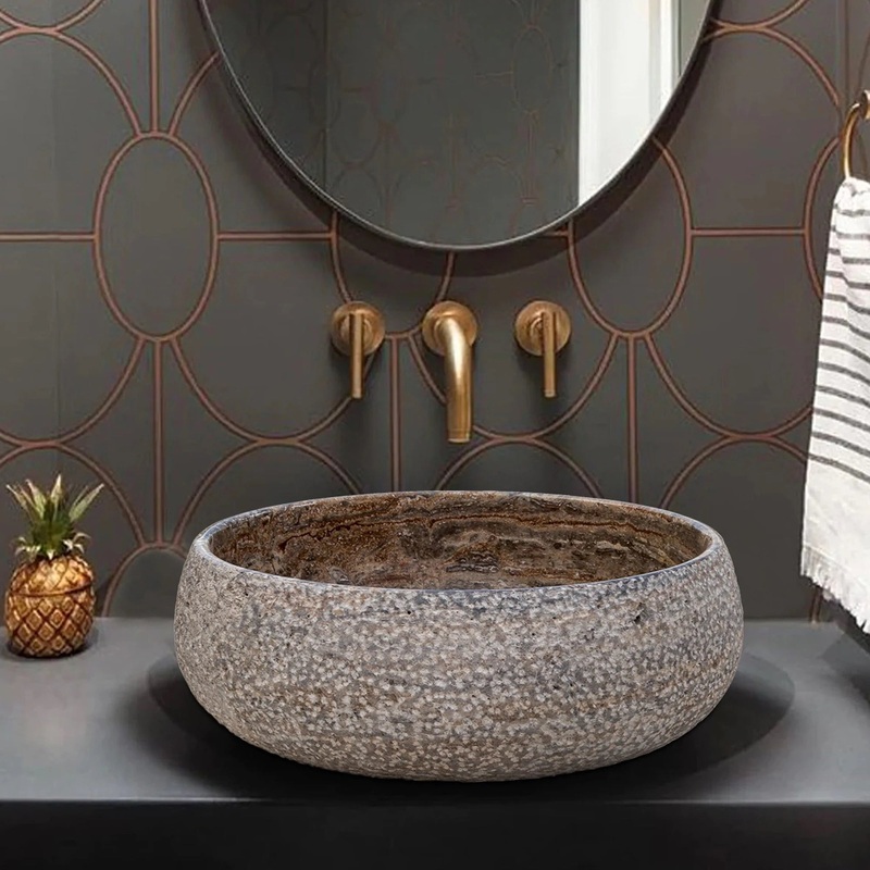 Valencia Travertine Above Vanity Bathroom Sink Rustic Sand-blasted (D)16 (H)6