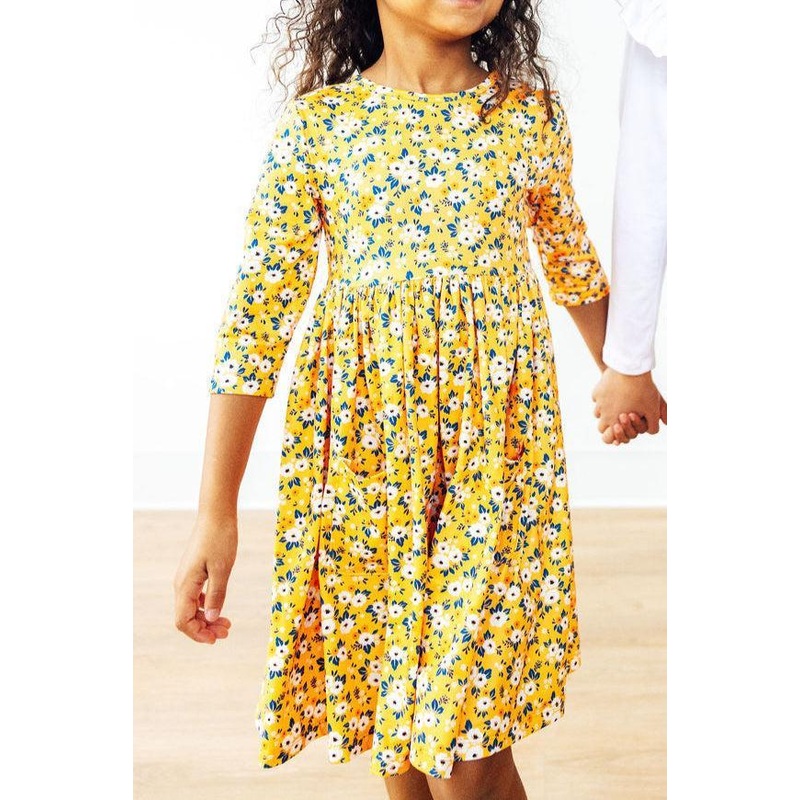 Fall Floral 3/4 Sleeve Pocket Twirl Dress