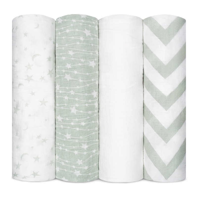 Muslin Swaddle Blankets, 4 Pack by Comfy Cubs – Green