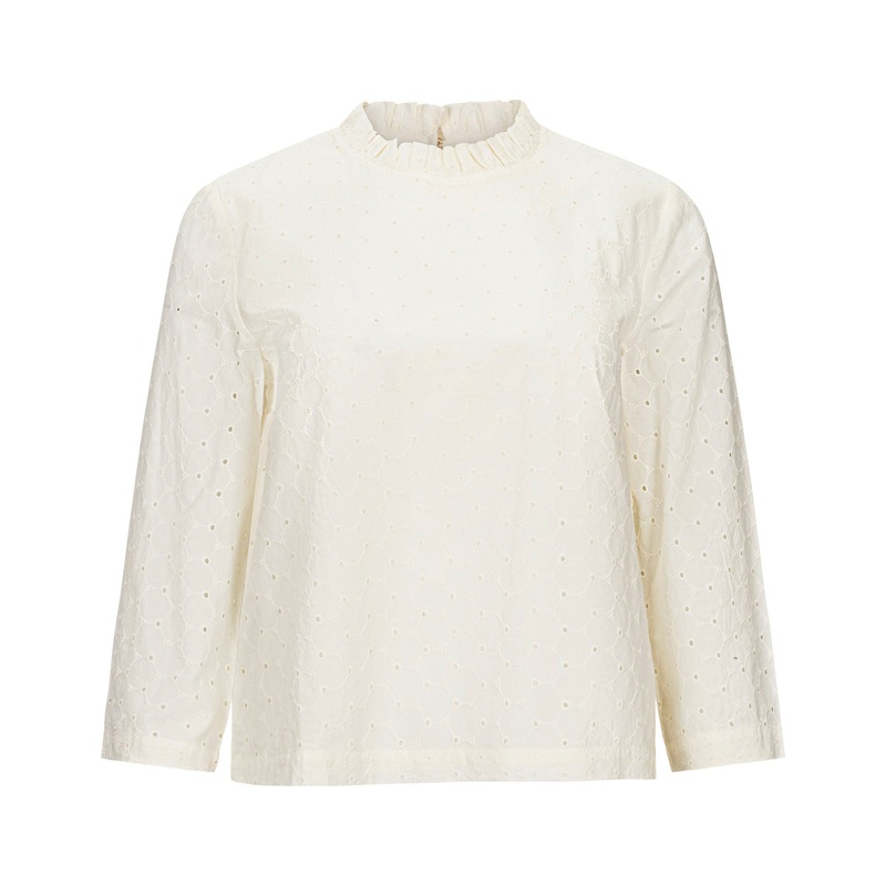 Organic Ruffle Neck Top|2|4|6|8|10|Ivory Eyelet