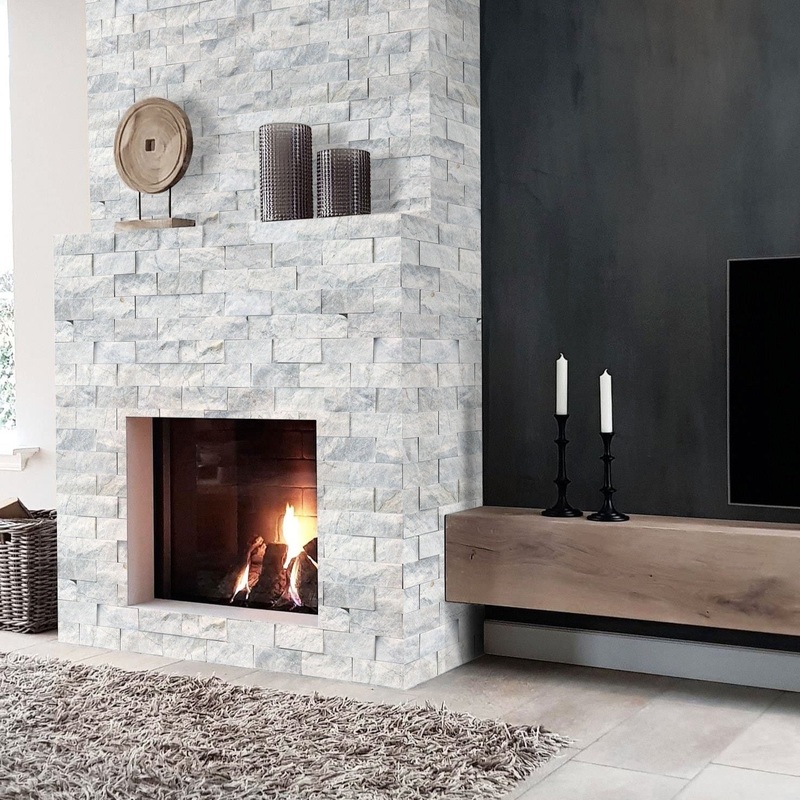 Palia White Dolomite 2×4 Brick split-face on 12 x 12 Mesh Mosaic Wall Tile – Belair Collection