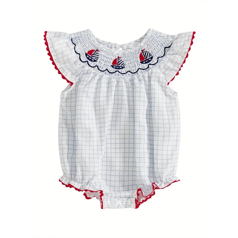 Smocked Baby Girl Sailboat Bubble Romper