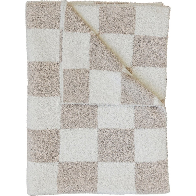 Taupe Checkered Plush Blanket|Lovey 15X20|Baby Blanket 30X40|Child/Adult 45X60