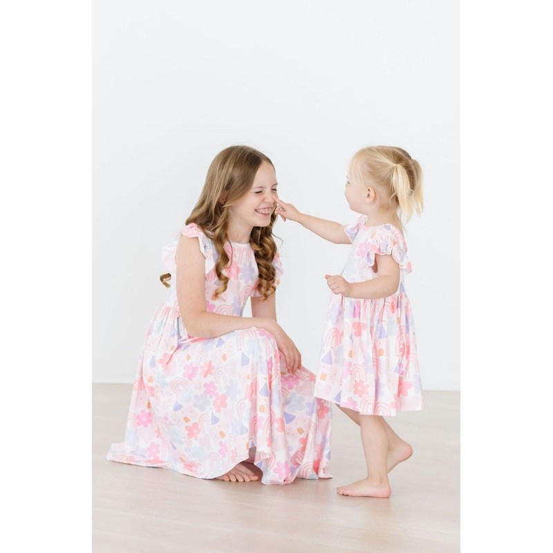 Castles & Rainbows Flutter Sleeve Twirl Dress