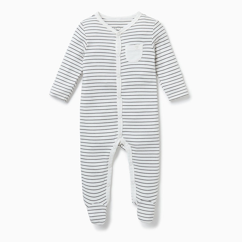 Front Opening Sleepsuit – Grey Stripe