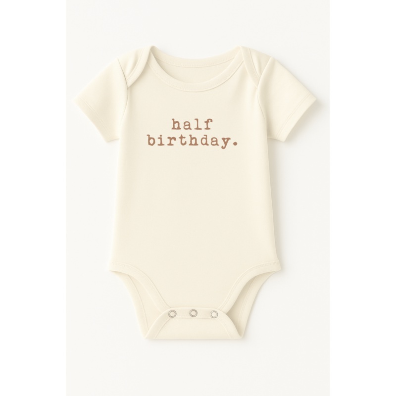 Half Birthday Clay Organic Cotton Baby Bodysuit Short Sleeve