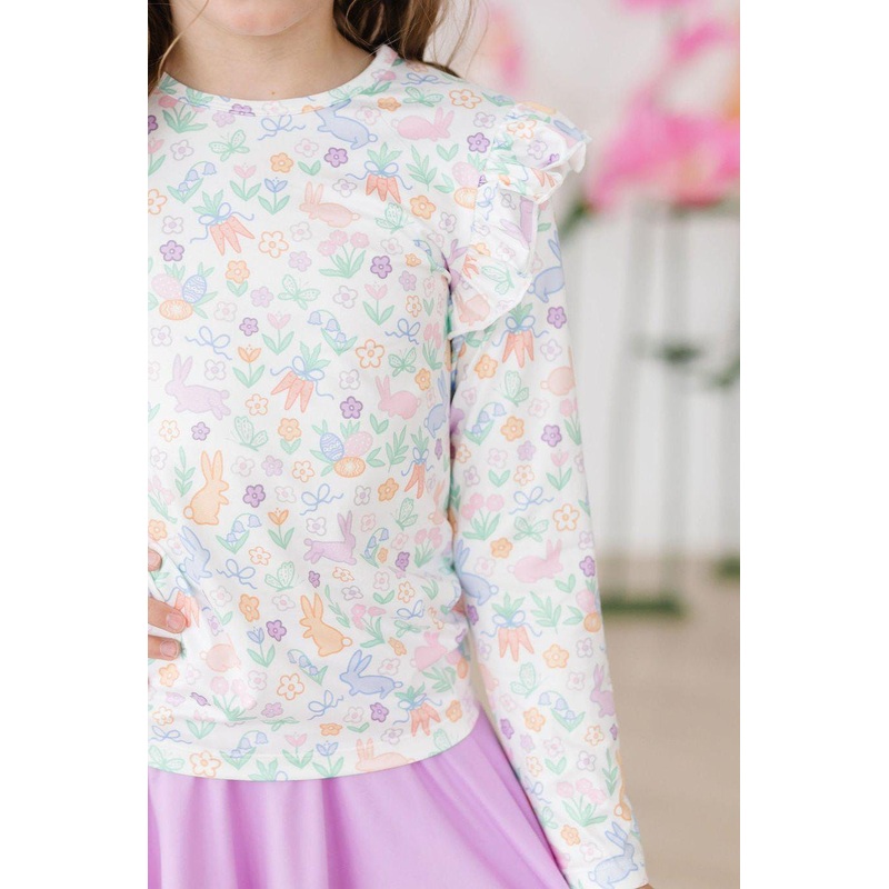 Hoppy Easter L/S Ruffle Tee|6-12M|12-24M|2T|3T|4T|5/6|7/8|9/10