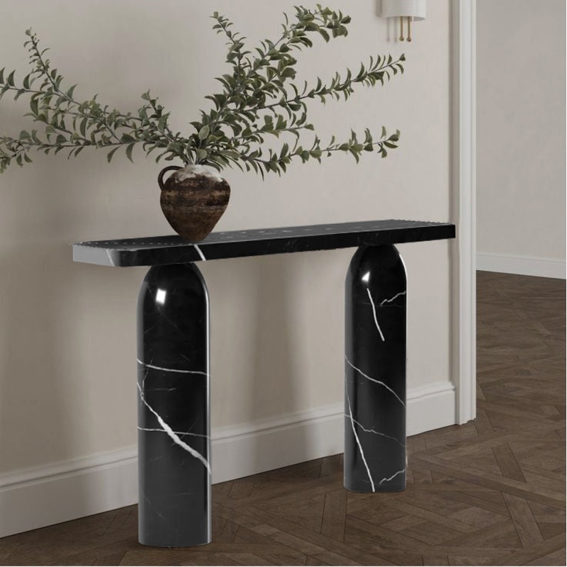 Toros Black Marble Designer Round Legs Console Polished