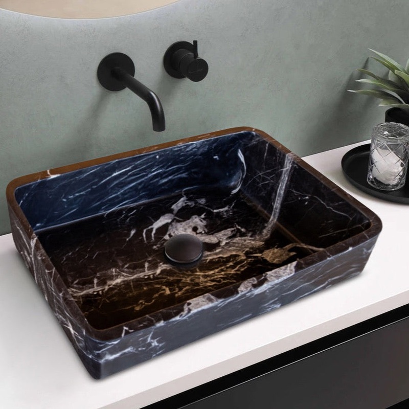 Toros Black Marble Rectangular Above Vanity Bathroom Sink (W)14.4 (L)20.3 (H)4.70