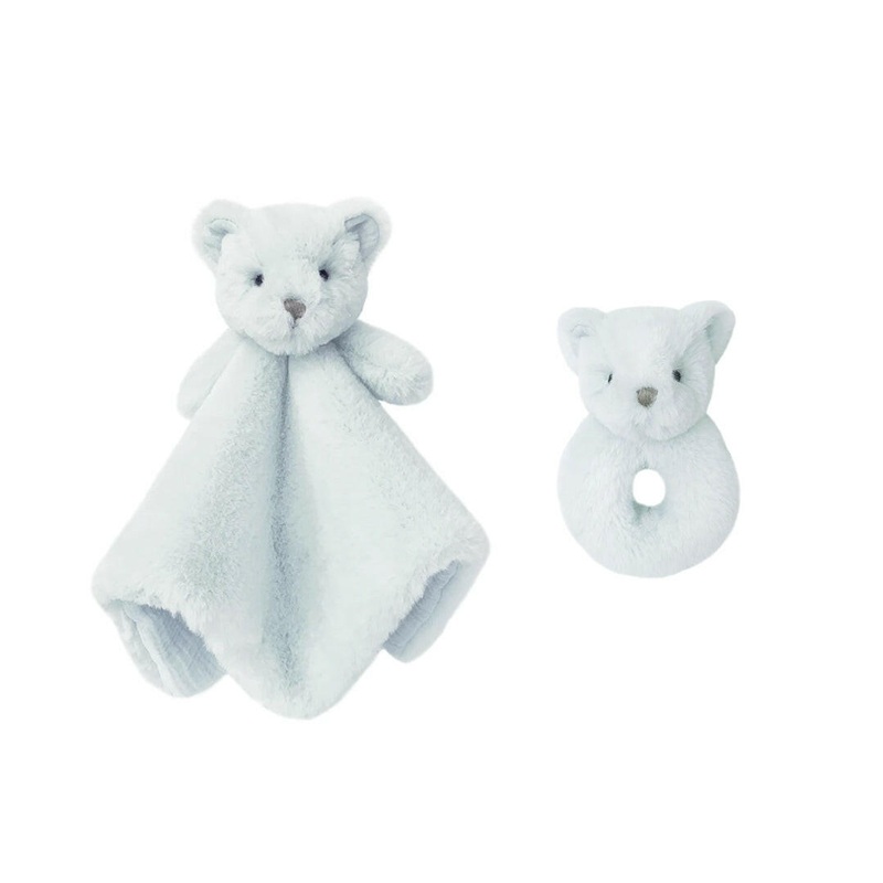 BLUE LUXE BEAR LOVIE AND RATTLE SET