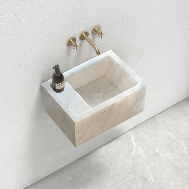 Carrara White Marble Wall-mount Bathroom Sink (W)14 (W)18 (H)5