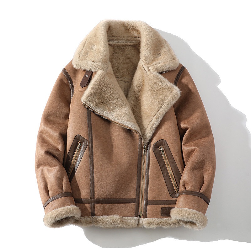Collar Fur One-Piece Coat for Men Motorcycle Suit Fur Leather Puffer Jacket – Leather Jacket and Puffer Jacket price