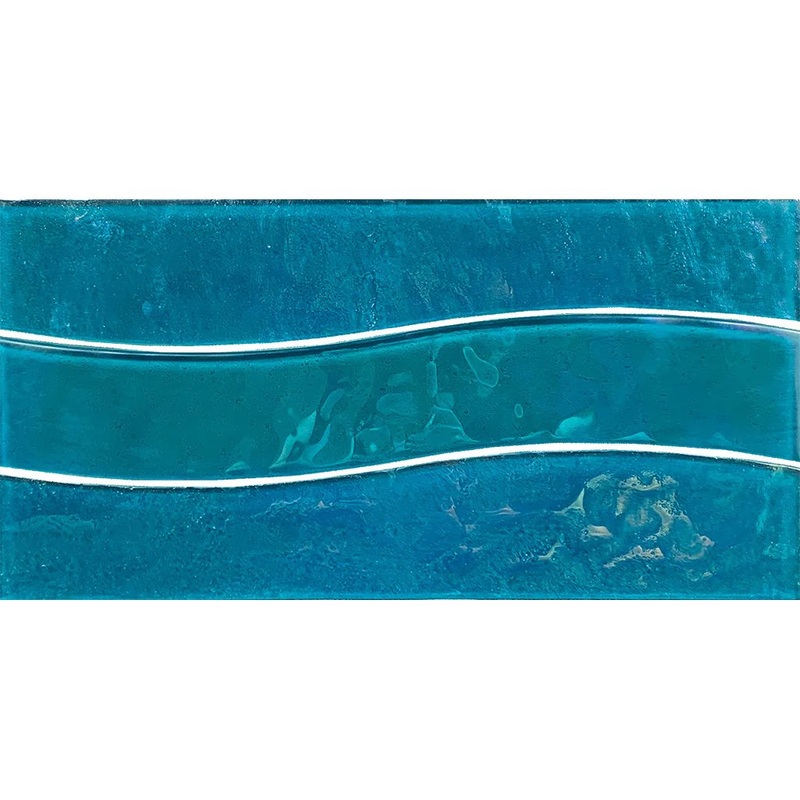 Turquoise 6×12 Mesh-mounted Glass Pool Border Tile Border Wave Series – Aquatica Collection