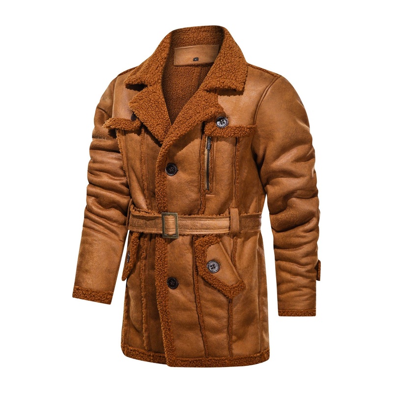 Asiapo China Factory Mens Vintage motorcycle Outdoor Hunting Fleece PU Leather Jacket with Belt – Practical Jackets and Utility Jackets price