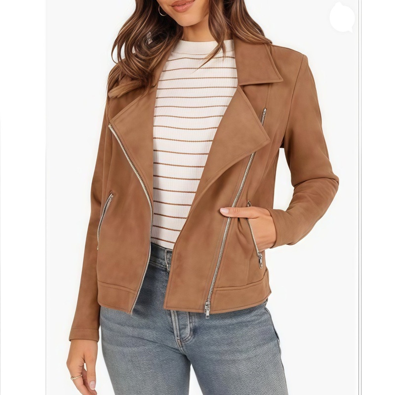 Womens Winter Moto Jacket Faux Suede Long Sleeve Zip up Pockets Short Coat Y2K Fall Fashion Dressy Outerwear – Clothing and Leather Jacket price
