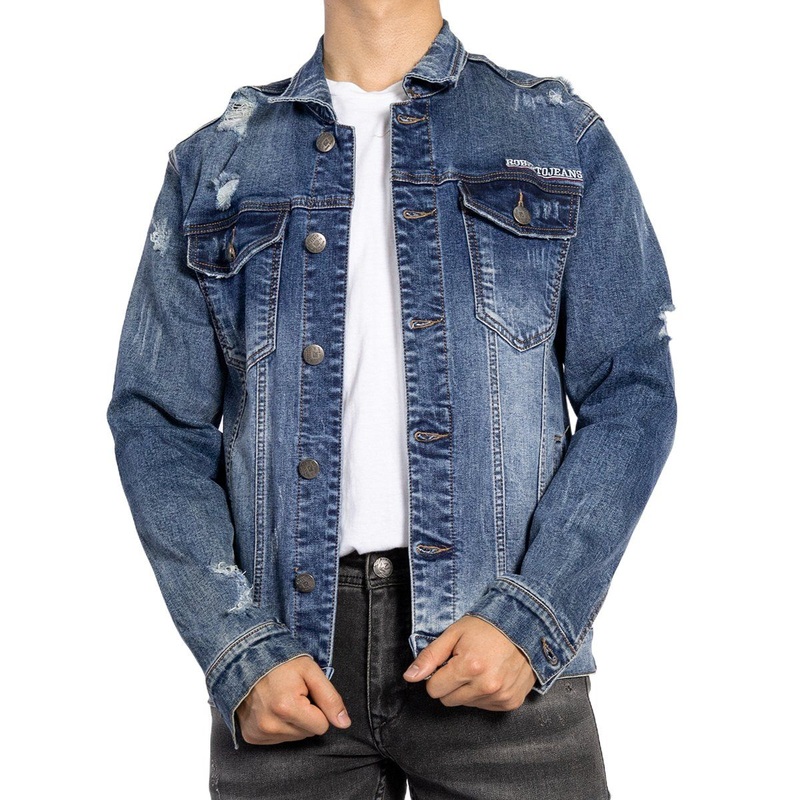 Custom European Style Logo Embroidery Design Ripped Denim Jackets for Men – Jacket and Men Jacket price