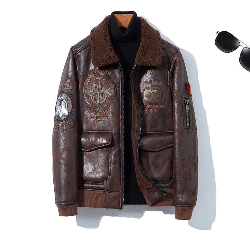 Fur One-Piece Jacket Mens Flight Jacket Embroidered Seal Leather Motorcy Coat – Leather Jacket and Puffer Jacket price