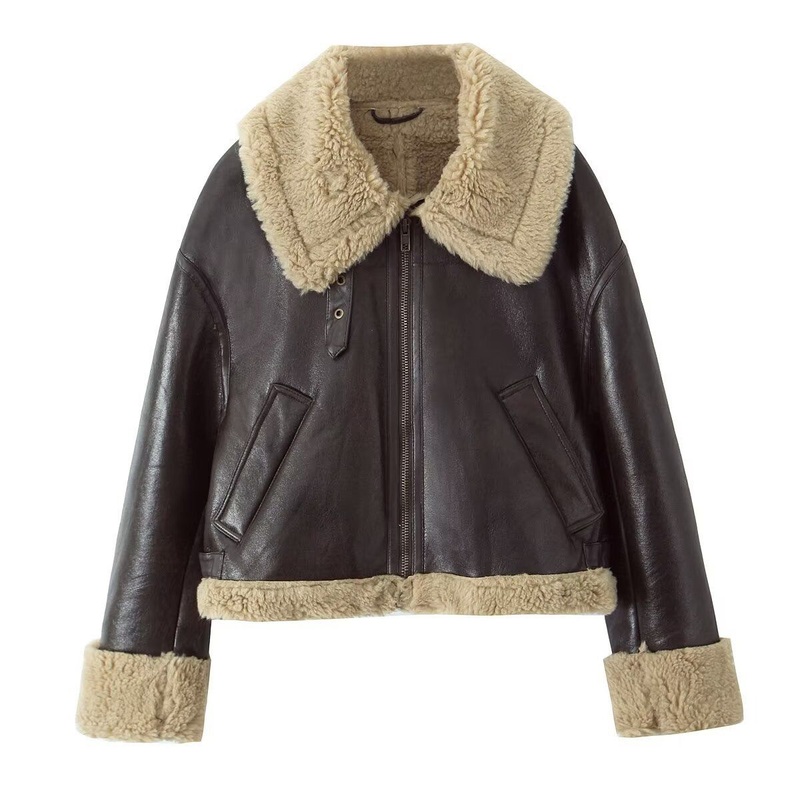 Luxurious Thickened Fur Collar PU Leather Jacket for Women – Affordable Winter Jacket and Wholesale Bomber Jacket price