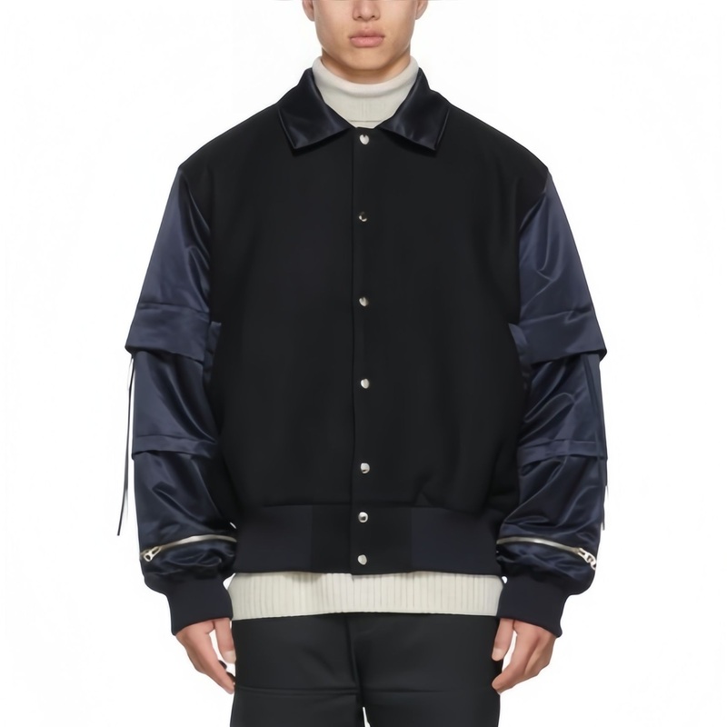 OEM Custom High Quality Collared Color Block Wool Padded Varsity Jacket for Men – Jacket and Mens Jacket price