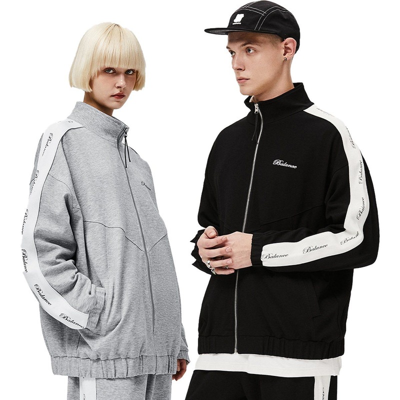 Winter New 380g 60%Rayon 40%Polyester Heavyweight Pearl Floor Zipper Contrast Panel Letter Print Jacket – Casual Jacket and Couple Jacket price