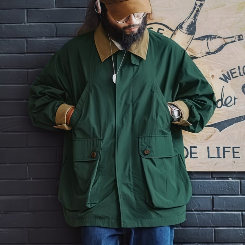 Workwear Retro Multi Pocket Safari Jacket Loose Contrast Color Turtleneck MID Length Trench Coat Mens Outerwear – Clothing and Mens Jackets price