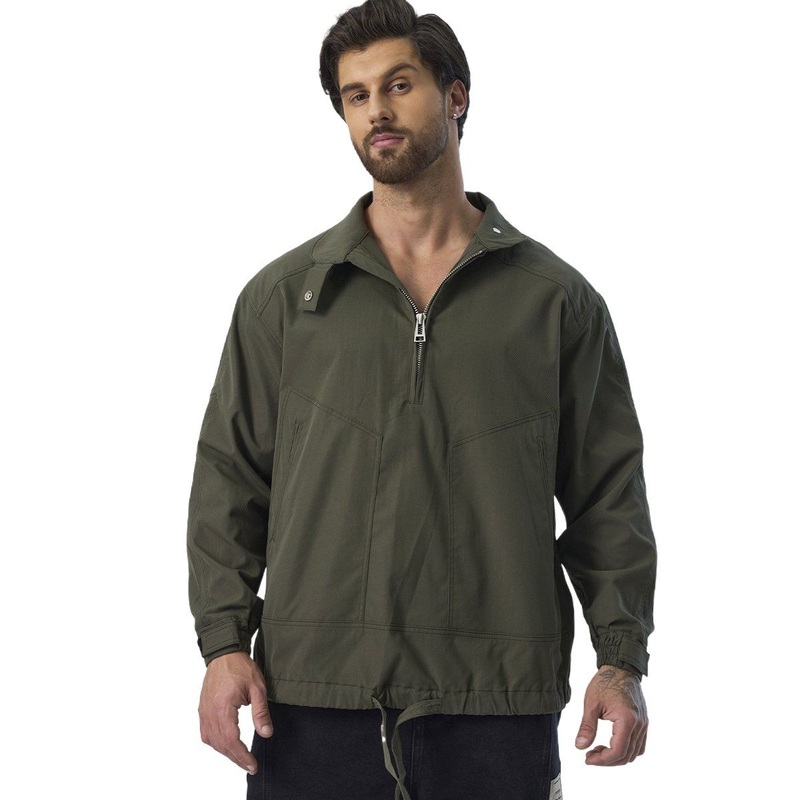Custom Green Half Zipper Collar Jogger Windbreaker Men Outdoor Cargo Jacket – Half Zipper Collar Jacket and Men Casual Cargo Jacket price