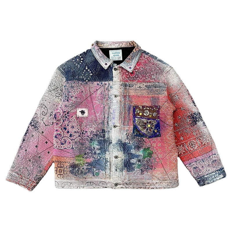 High-Quality Denim Color Block Bomber Jacket with Custom Patchwork Design – High Quality Denim Jacket and Custom Color Block Patchwork price