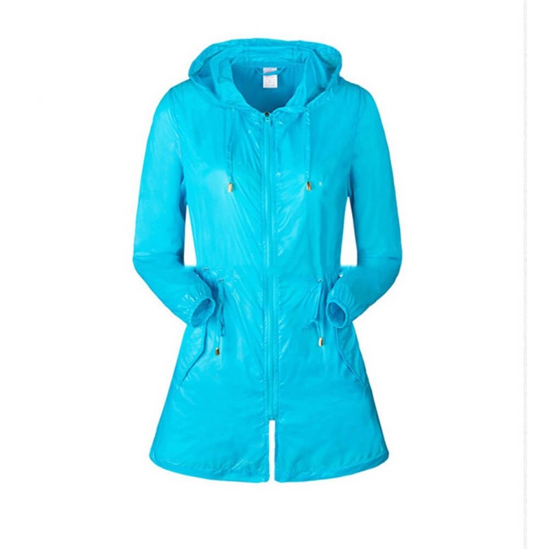 Zipper Fly Long Style Hooded Breathable Waterproof Windproof Anti-UV 20d Nylon Windbreaker – Woman and Best price