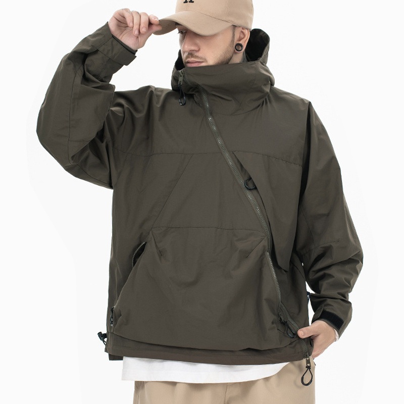 100%Polyester Autumn Style New High Street Fashion Brand Loose Functional Jacket Oblique Zipper Charge Work Coat – Mens Jackets and Plus Size Mens Jackets price