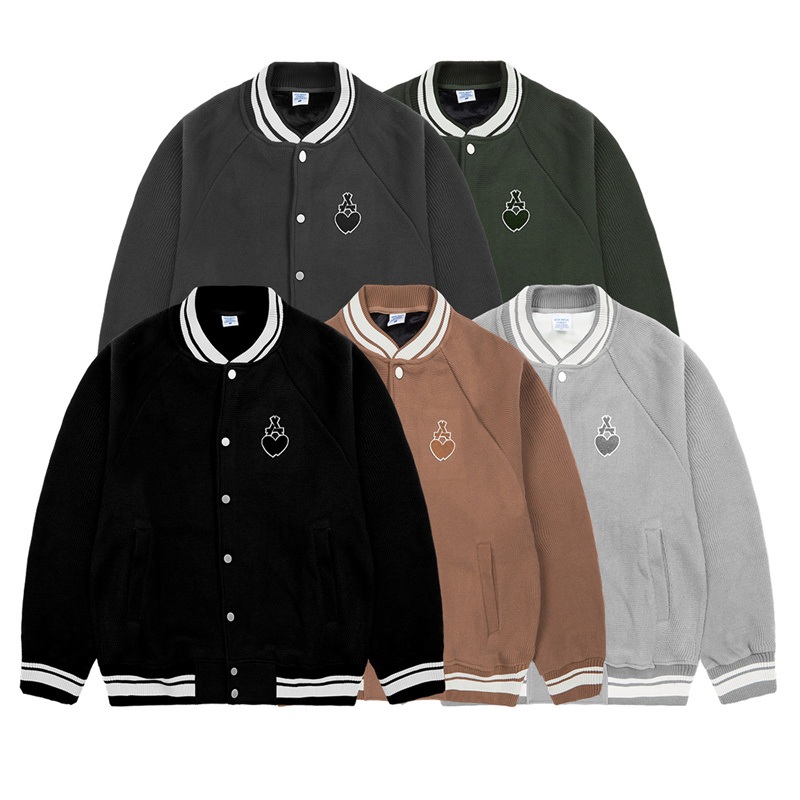 2025 New Product 63%Polyester 37%Cotton Love Toothbrush Embroidered Waffle Bomber Coat Raglan Sleeve Jacket for Men – Street Wear and Best Selling Product price