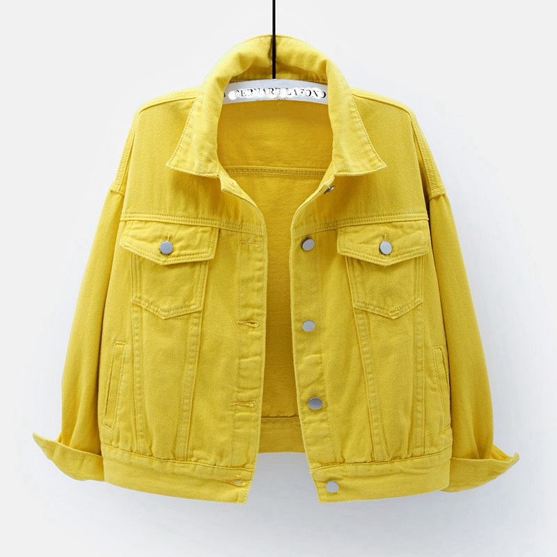 Female Casual Denim Jacket Cotton Colored Lapel Collar Jean Clothing – Women Jean Jacket and Casual Denim Clothing price