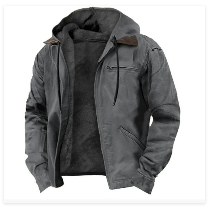 Fleece Hooded Zipper Technical Jacket Retro Workwear Style Design Daily Casual Outdoor Coat – Technical Jacket and Fleece Jacket price