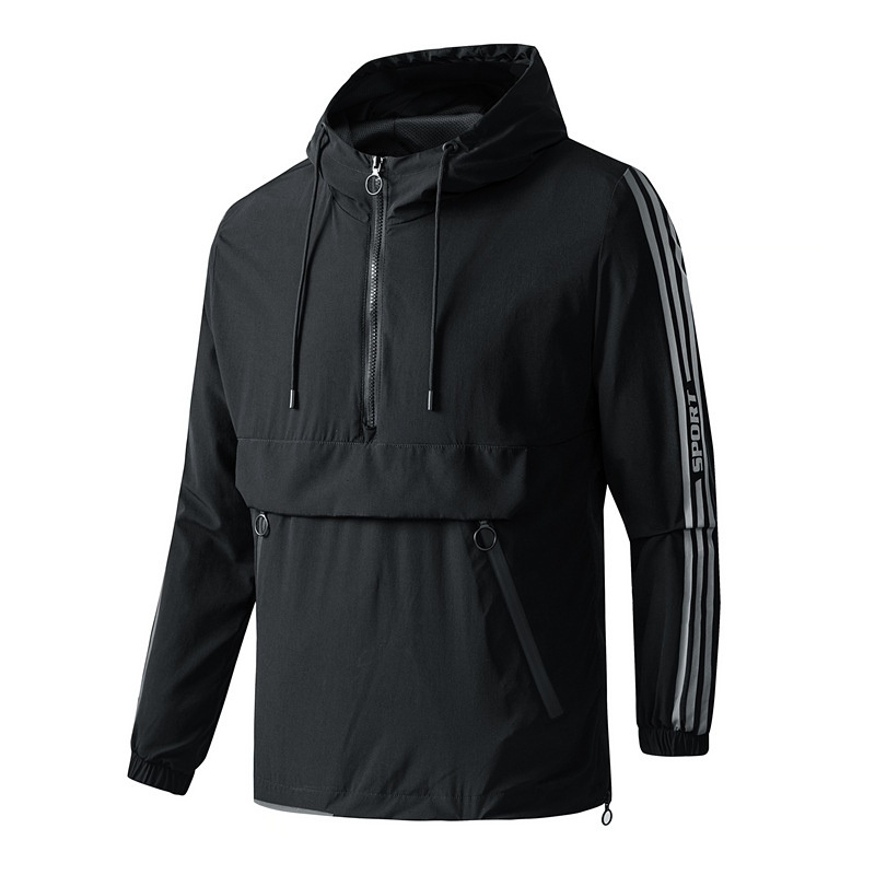 Black Hoodie Light Weight Wind Breaker Man Wind Jackets in 100% Polyester – Jacket and Softshell Jacket price