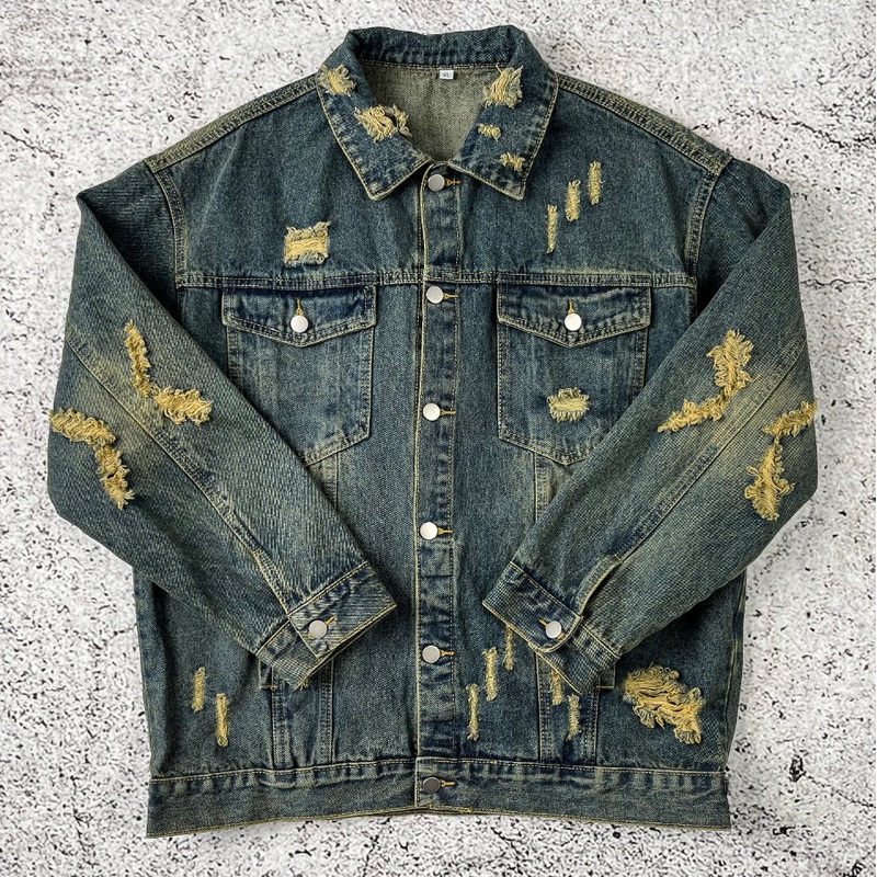 High Quality Custom Design Ripped Mens Denim Jeans Jacket – Mens Denim Jacket and Custom Design Jacket price