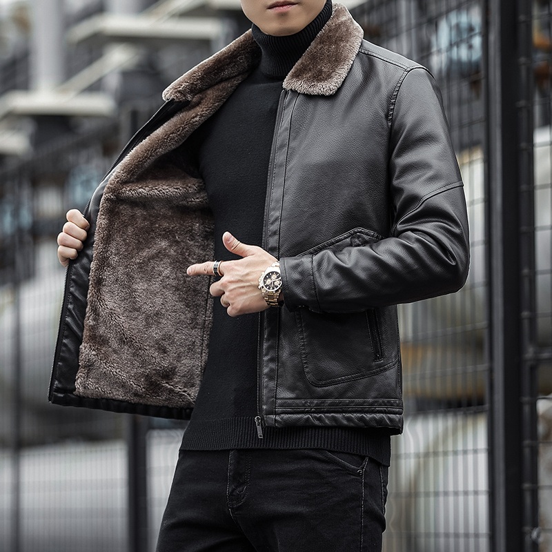 Plush Thickened Warm Comfortable Top Quality Wind-Resistant Men Leather Jacket – Men Leather Jacket and Plush Thickened Warm Jacket price